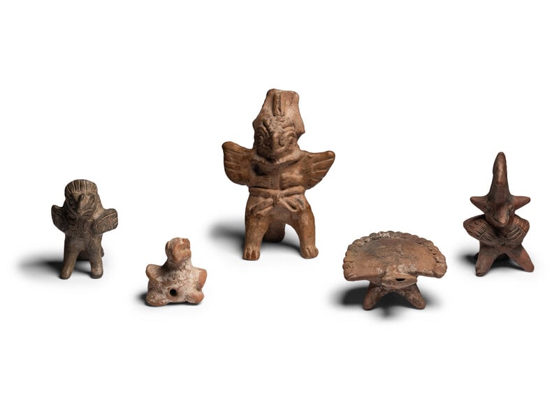 Four Colima Bird Figures and One Veracruz Anthropomorphic Whistle (1 of 5)