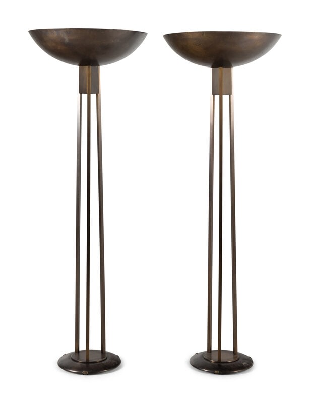 A Pair of Blackman Cruz Olympian Torchères: A Pair of Blackman Cruz Olympian Torchères Height 75 1/2, diameter 26 inches. This lot is located in Chicago. Property from a Private Collection