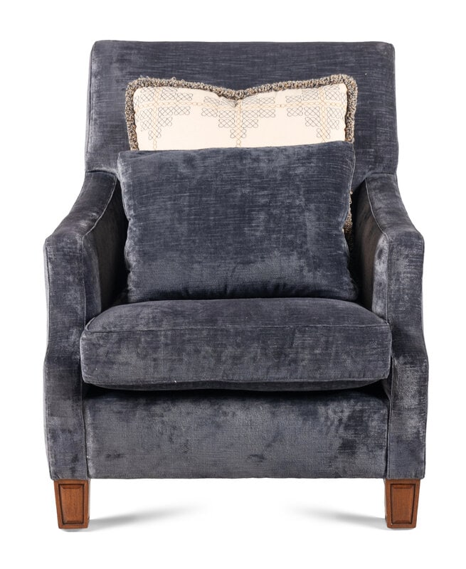 A JJ Custom Velvet Upholstered Easy Chair: A JJ Custom Velvet Upholstered Easy Chair 20th Century Height 38 x width 33 x depth 34 inches. This lot is located in Chicago. Property from a Private Collection