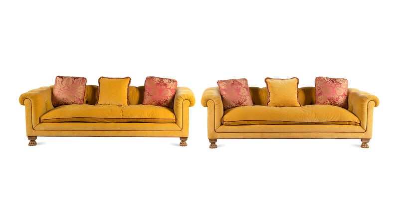 A Pair of Custom Velvet Upholstered Chesterfield Sofas (1 of 4)