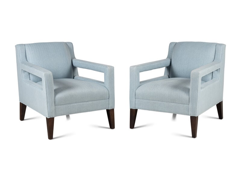 Pair of Contemporary Upholstered Armchairs: Pair of Contemporary Upholstered Armchairs Height 31 x width 29 x depth 33 inches. This lot is located in Chicago. Property from a Private Collection
