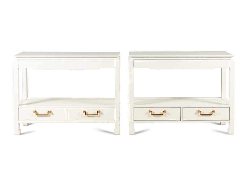 A Pair of Bunglow 5 Julian White Lacquer Console Tables: A Pair of Bunglow 5 Julian White Lacquer Console Tables Height 32 x width 41 1/4 x depth 16 inches. This lot is located in Chicago. Property from a Private Collection <