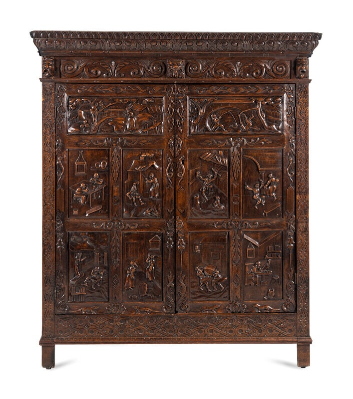 A Continental Carved Oak Wardrobe Cabinet (1 of 8)
