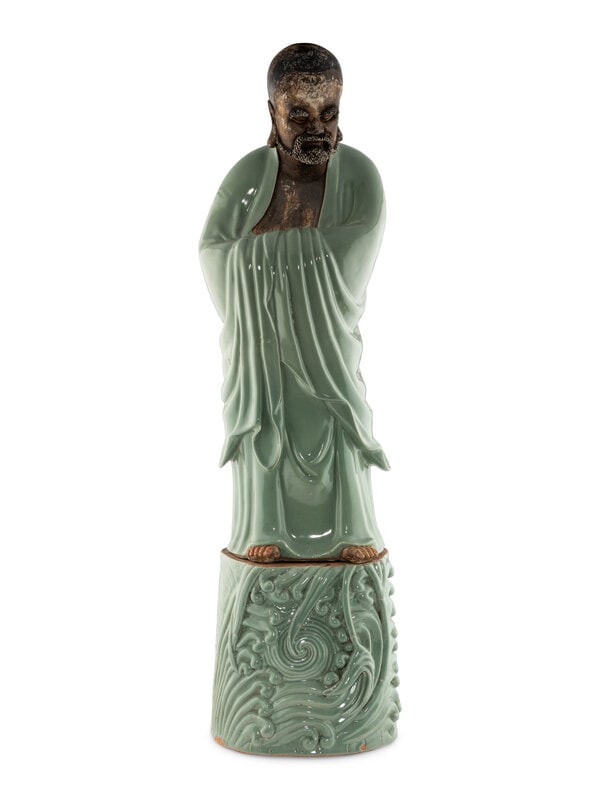A Large Chinese Celadon Glazed Porcelain Figure of Damo (1 of 6)