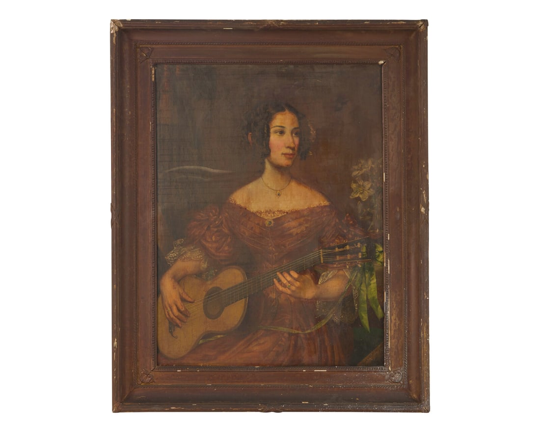 Spanish School 19th century, Portrait of a Young Lady Playing the Guitar, circa 1840 (1 of 2)