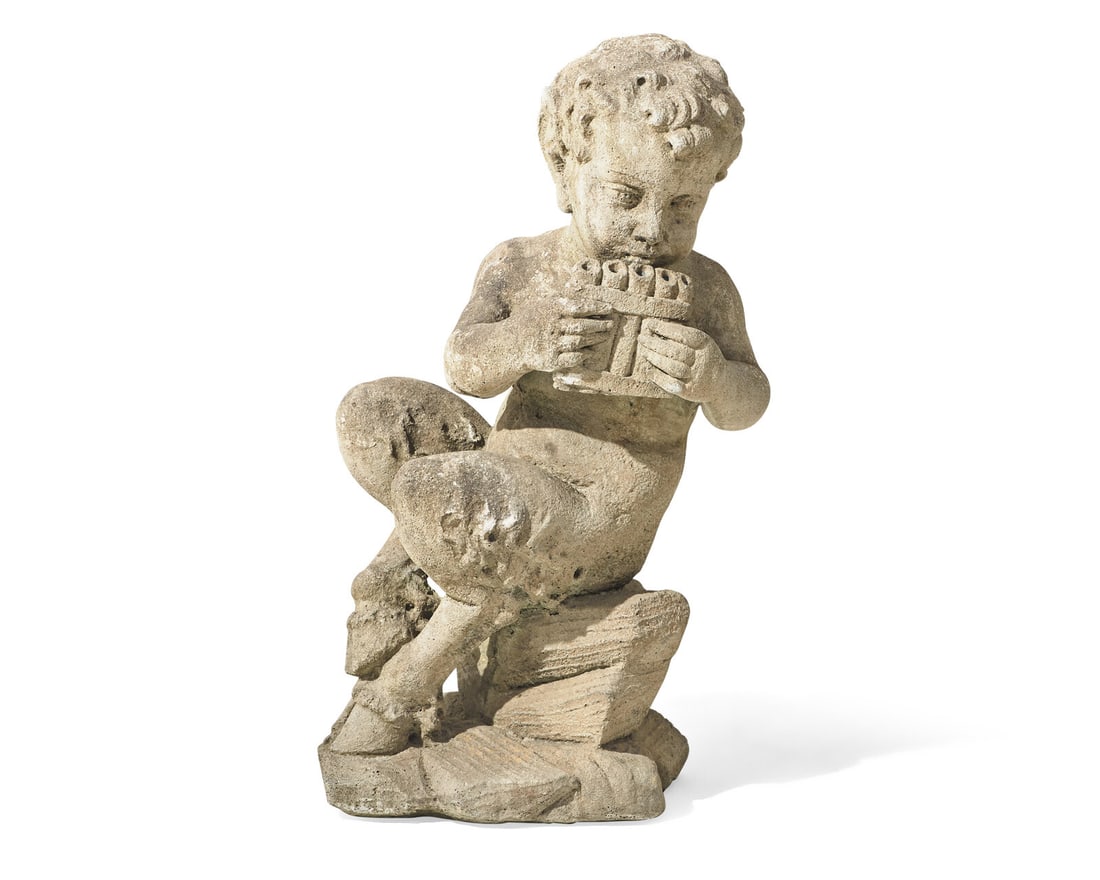 A small cast stone / concrete statue of a faun, early 20th century (1 of 4)