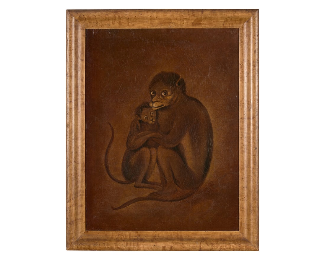 Continental School 19th century, Portrait of a Monkey with Baby: Continental School 19th century, Portrait of a Monkey with Baby oil Provenance: Property from a Newport, Rhode Island Estate.