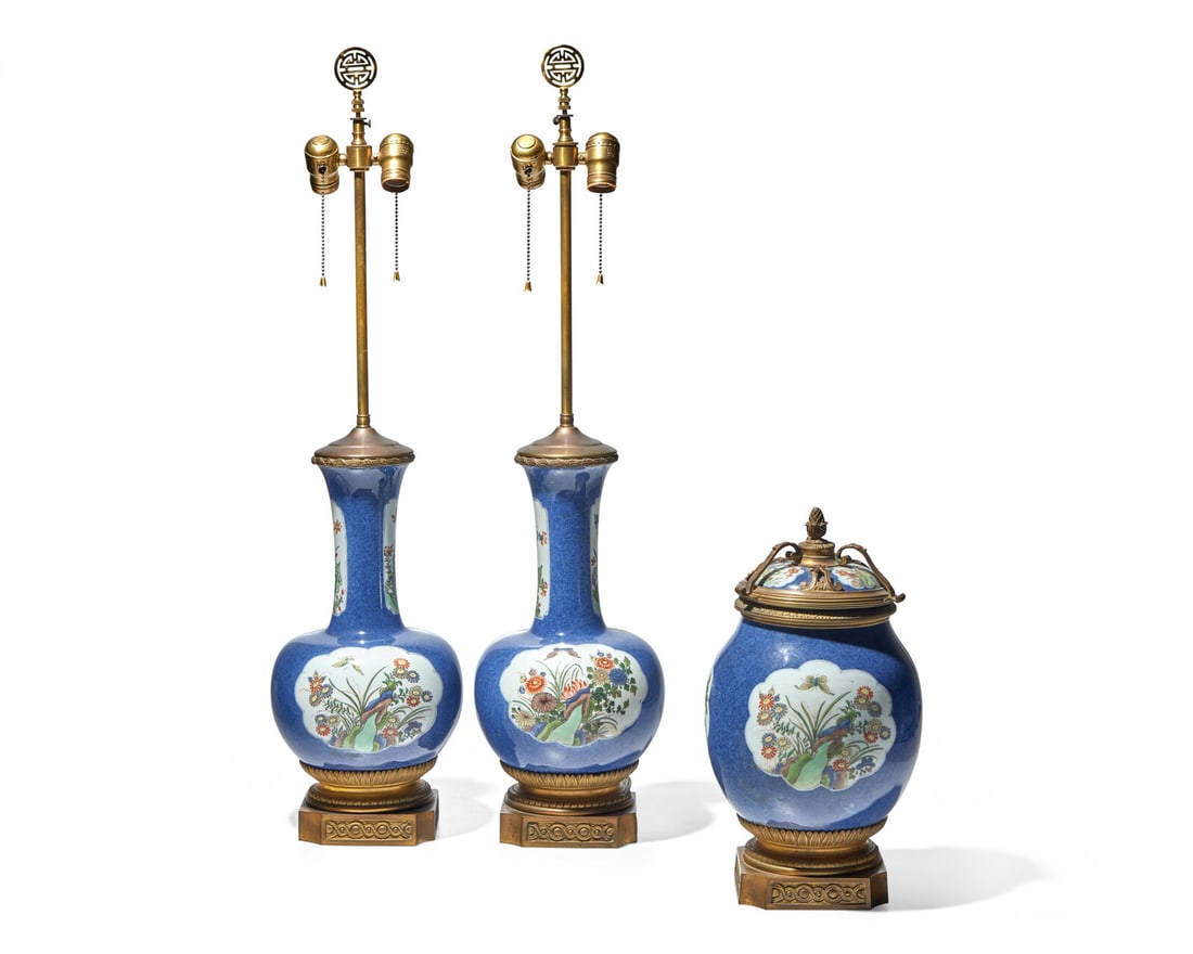 A Chinese porcelain three-piece garniture, 19th century and later (1 of 6)