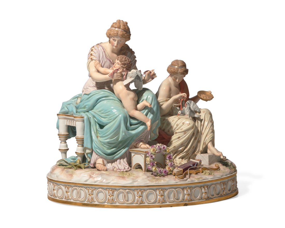 A Meissen porcelain figural group: Cupid Untethered, Germany, 19th century (1 of 2)