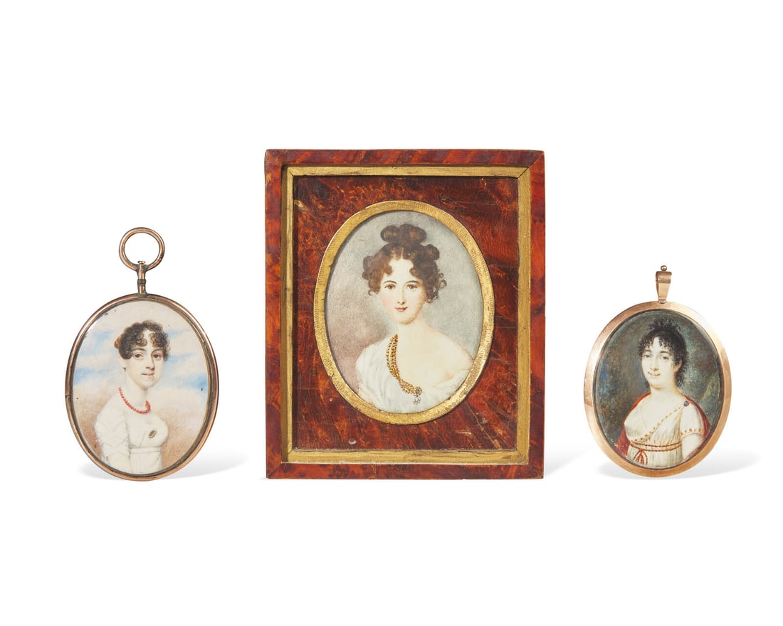 French School 19th century, A group of three portrait miniatures of ladies (1 of 4)