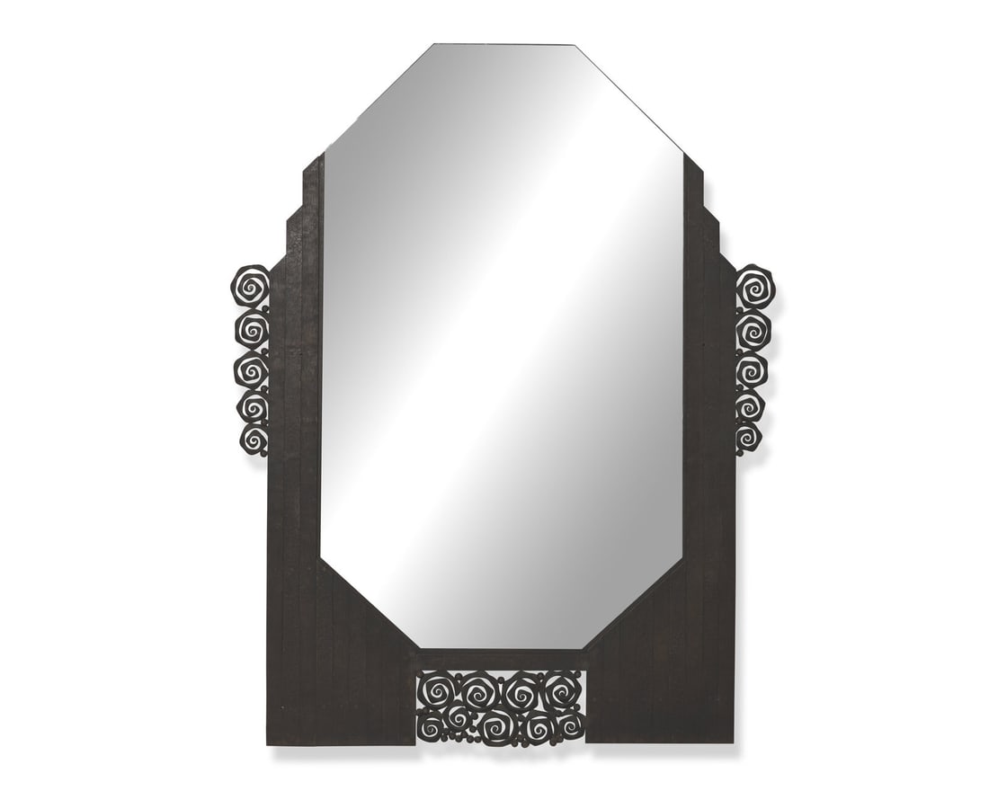 A French Art Deco wrought iron mirror, signed "Denand," circa 1930 (1 of 2)