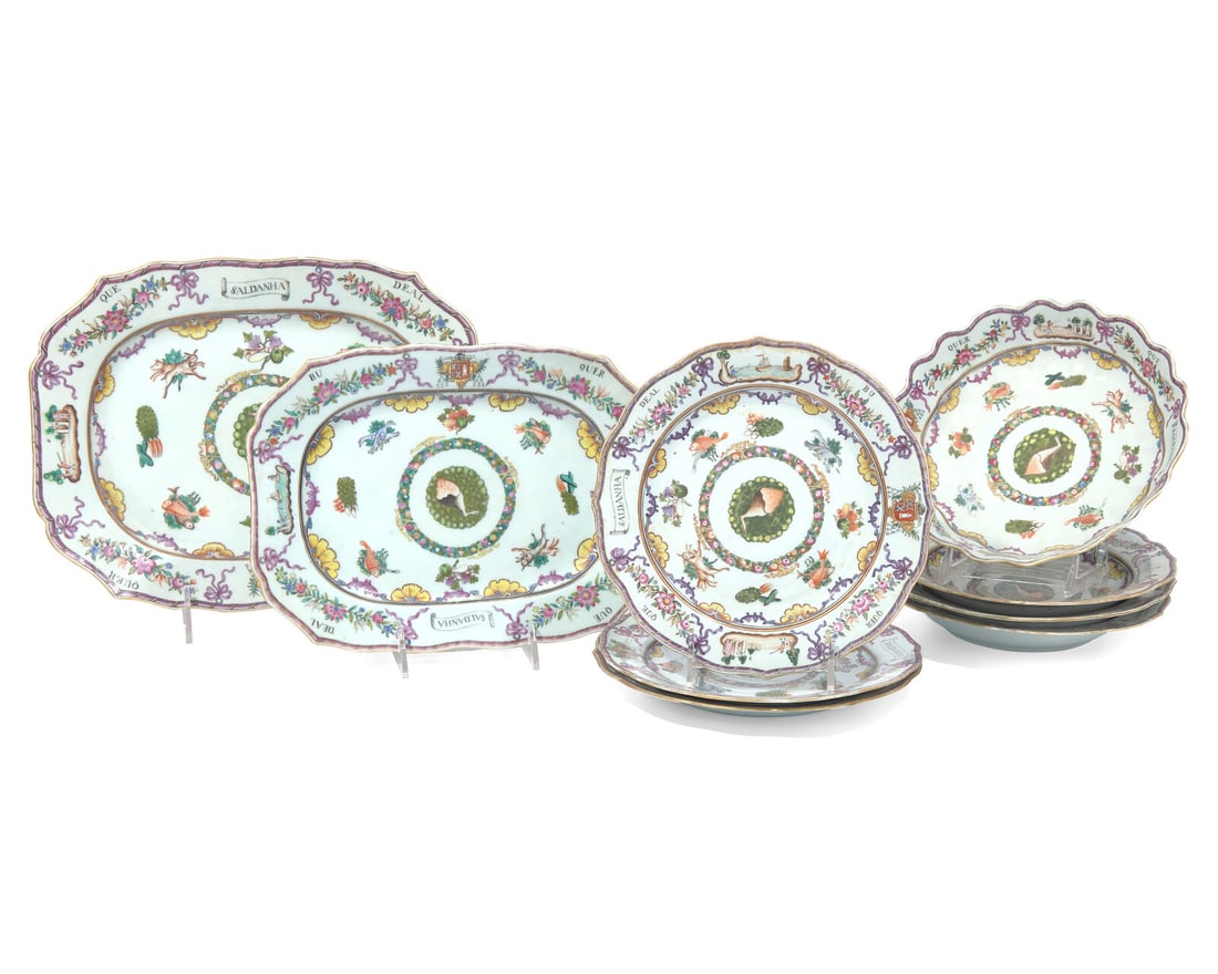 A rare and important group of nine Chinese Export porcelain tablewares from the "Saldanha Dinner (1 of 5)