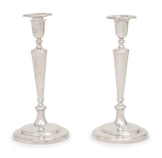 A Pair of Tiffany and Co. Silver Candlesticks: A Pair of Tiffany and Co. Silver Candlesticks New York, NY, 1908each marked 'Sterling' to underside 38 ozt gross Height 10 1/2 inches. This lot is located in Chicago.Property from the Collection of