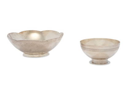 Two Tiffany and Co. Silver Footed Bowls: Two Tiffany and Co. Silver Footed Bowls New York, NY, 20th Centuryeach marked 'Sterling' to underside 29 ozt 19 dwt gross Height of first 3 inches x 5 1/2 inches diameter; Height of second 2 1/8 x