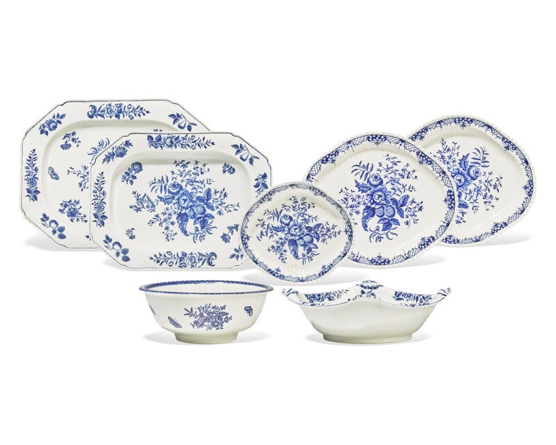 A Group of Seven Worcester Soft-Paste Porcelain "Pinecone" Table Articles (1 of 3)