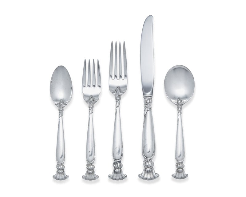 An American Silver Flatware Service: An American Silver Flatware Service Wallace Silversmiths, Wallingford, CT, 20th Century Romance of the Sea pattern, comprising 13 dinner forks 13 salad forks 13 teaspoons 13 cream co