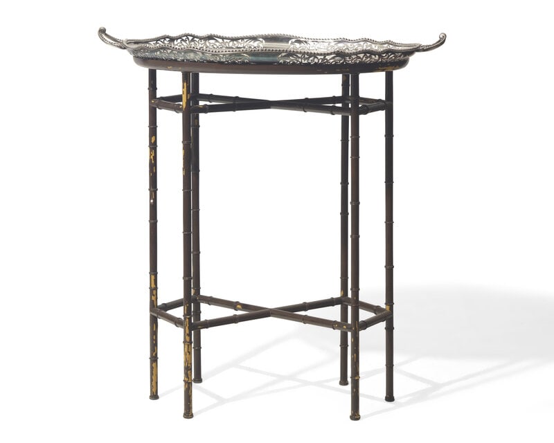 A Silver-Plate Tray on Faux Bamboo Stand (1 of 2)
