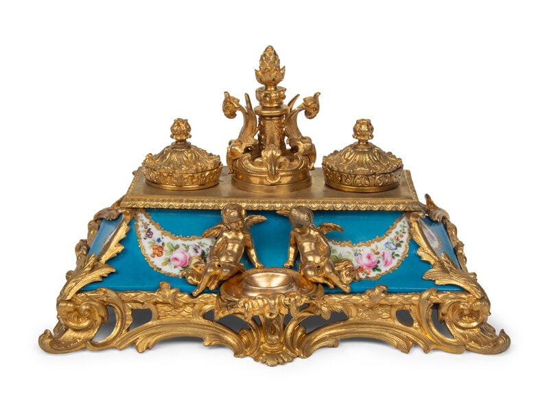 A French Gilt Bronze and Porcelain Ink Stand (1 of 14)