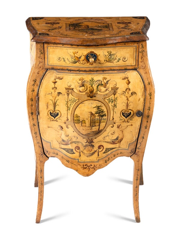 An Italian Neoclassical Painted Commodino: An Italian Neoclassical Painted Commodino Late 19th Century Height 31 1/2 x width 19 x depth 15 inches. This lot is located in Chicago. Property from the Estate of Dr. Devon Hoover, De