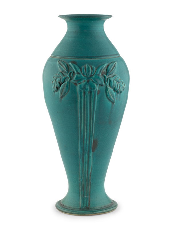 A Large Pewabic Turquoise Glazed Pottery Vase (1 of 15)