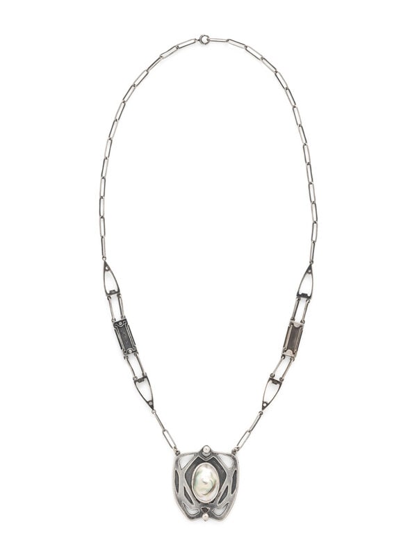 KALO SHOP, ARTS AND CRAFTS,  STERLING SILVER AND BLISTER PEARL NECKLACE (1 of 2)