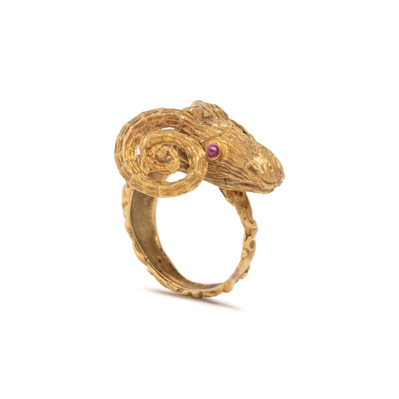 YELLOW GOLD AND MULTIGEM RAM'S HEAD RING (1 of 3)