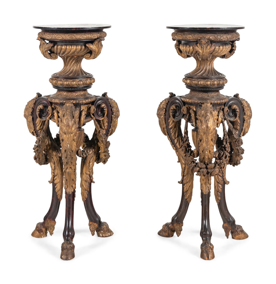 A Pair of Unusual Continental Carved Giltwood and Polychrome Jardinière Stands (1 of 10)