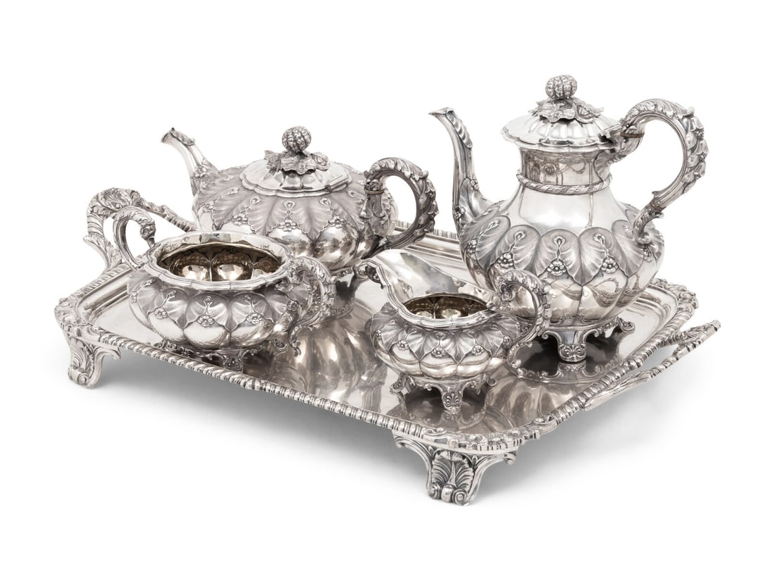 A George IV Silver Four-Piece Tea and Coffee Service (1 of 10)
