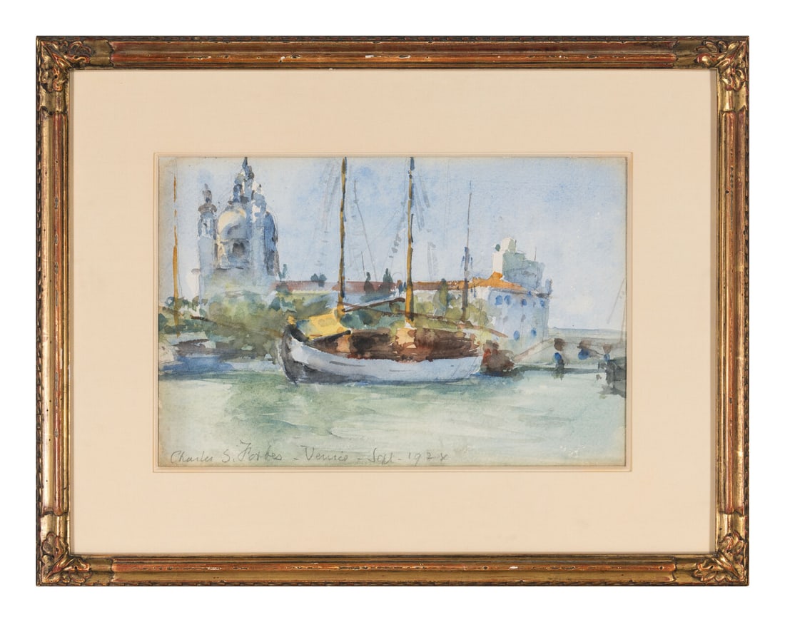 Charles Stuart Forbes (American, 1856-1926) Venice, 1924: Charles Stuart Forbes (American, 1856-1926) Venice, 1924 watercolor and pencil on paper signed Charles S. Forbes, dated, and inscribed Venice - Sept. (lower left) 10 5/16 x 15 5/8 inches. This lot is