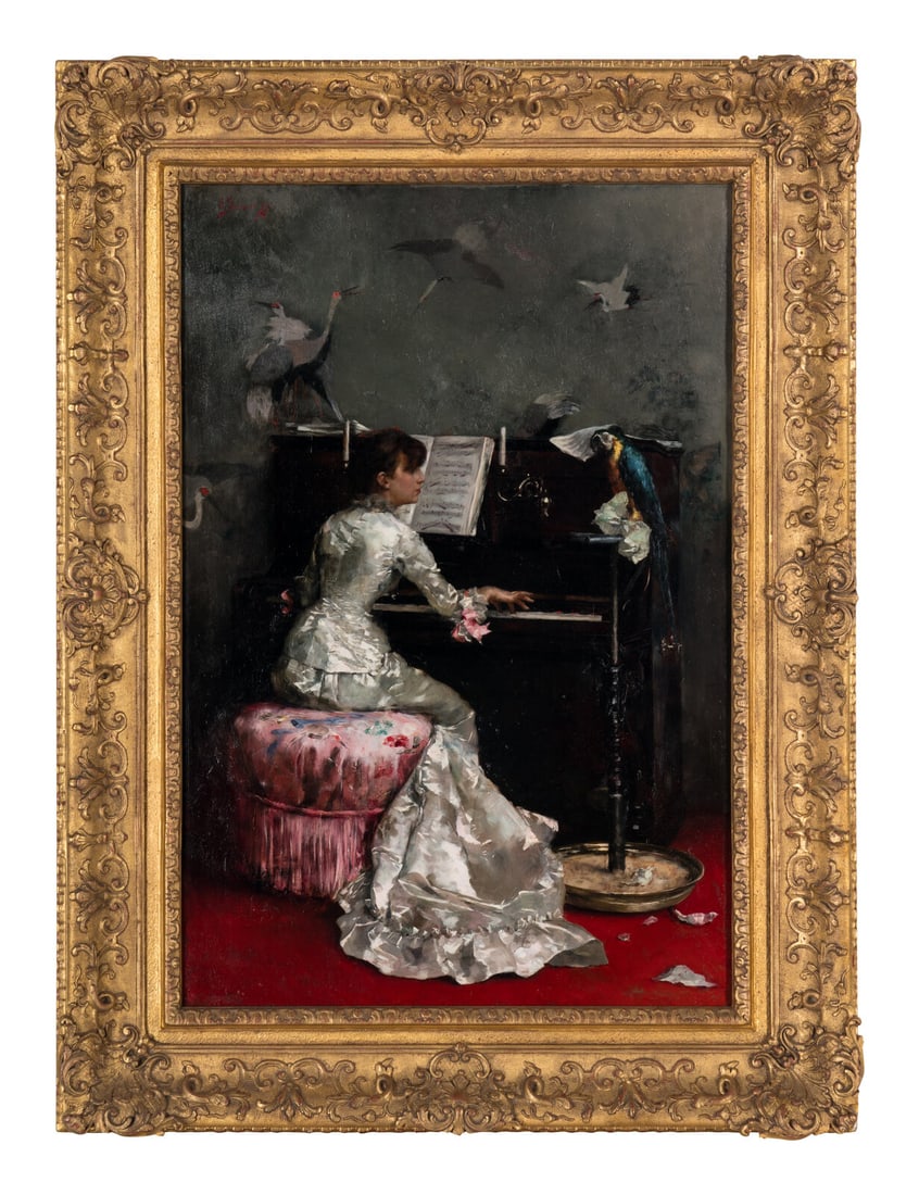 Julius LeBlanc Stewart (American, 1855-1919) Young Woman at Piano, 1878: Julius LeBlanc Stewart (American, 1855-1919) Young Woman at Piano, 1878 oil on panel signed JL Stewart and dated (upper left) 32 x 21 1/2 inches. This lot is located in Chicago. Property from The Priv