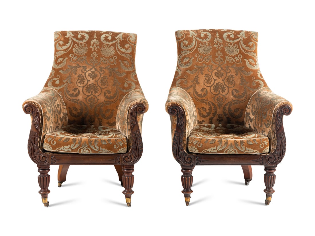 A Pair of William IV Carved Walnut Library Armchairs (1 of 10)
