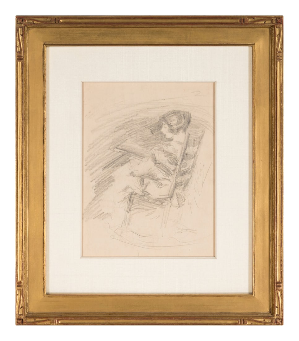 Irving Ramsey Wiles (American, 1861-1948) Lady at a Fireplace: Irving Ramsey Wiles (American, 1861-1948) Lady at a Fireplace pencil on paper 8 1/4 x 6 1/2 inches (sight). This lot is located in Chicago. Property from The Private Collection of Ms. Darla Moore, Cha