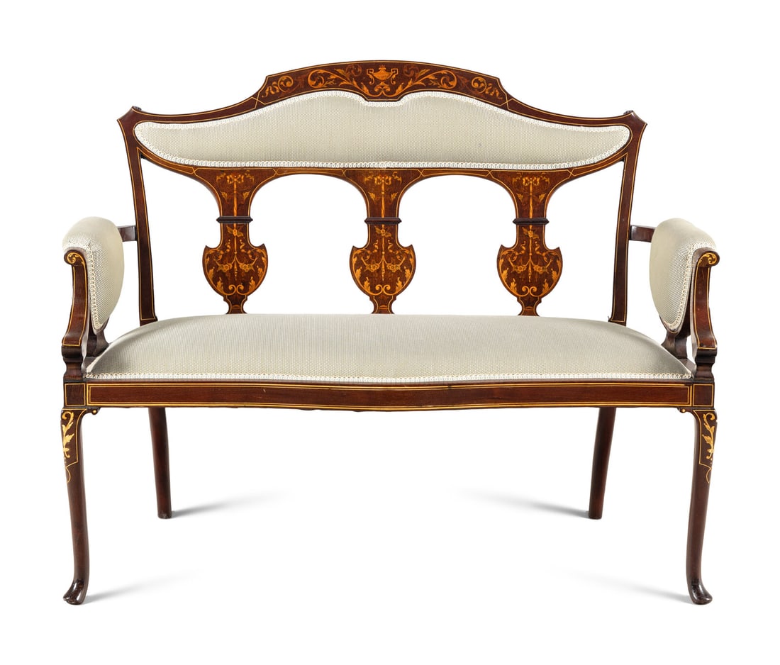 An Edwardian Mahogany and Marquetry Settee (1 of 10)