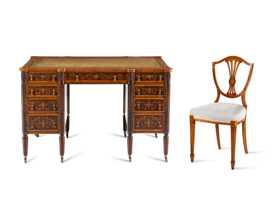An Edwardian Marquetry Desk and Associated Side Chair (1 of 14)