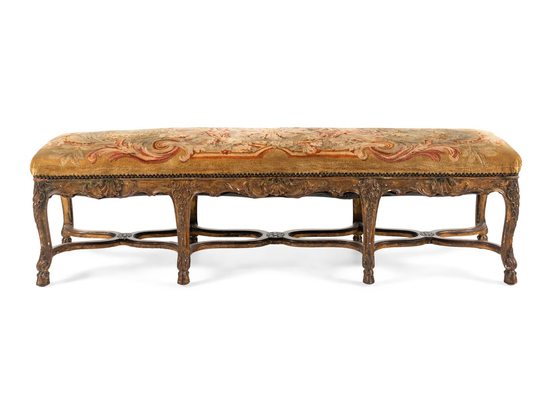 A Louis XV Style Polychrome Painted Giltwood Bench (1 of 9)