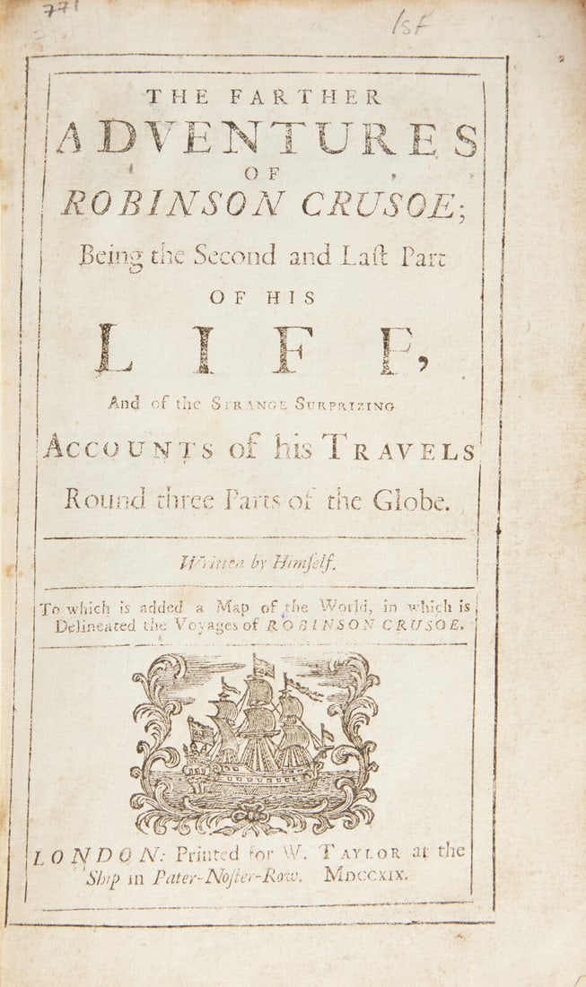 [Literature] (Defoe, Daniel): The Farther Adventures of Robinson Crusoe...First Edition (1 of 2)