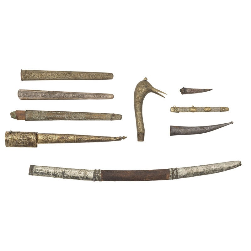 Lot of 9 Indo-Persian Silver and Gold Mounted Scabbards (1 of 2)