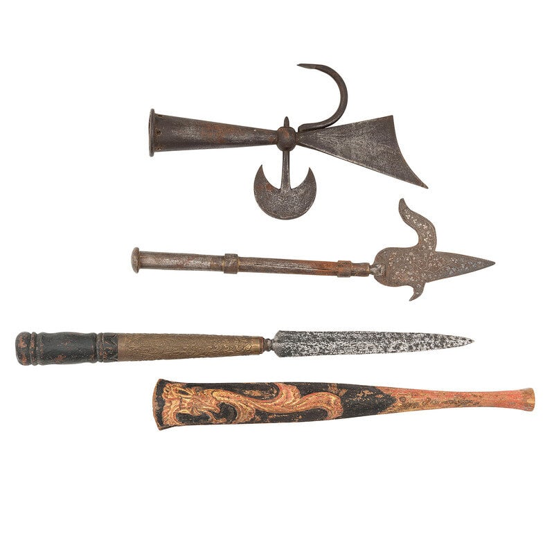 Lot of 3 Pole Arm Heads Including: Tombak, Halberd, and Ankus (1 of 2)