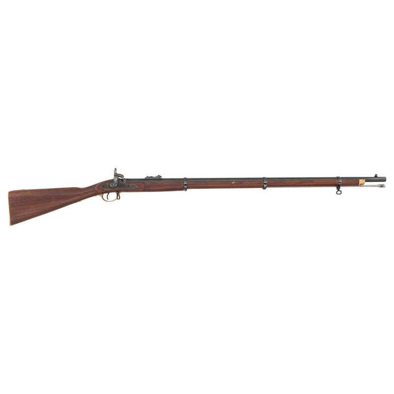 Navy Arms Enfield P53: Navy Arms Enfield P53 .58 caliber. 39" barrel secured by three rounded clamping bands. SN: 6966. Blued and color casehardened finish, brass furniture, hardwood stock. Reproduction of a British Pattern