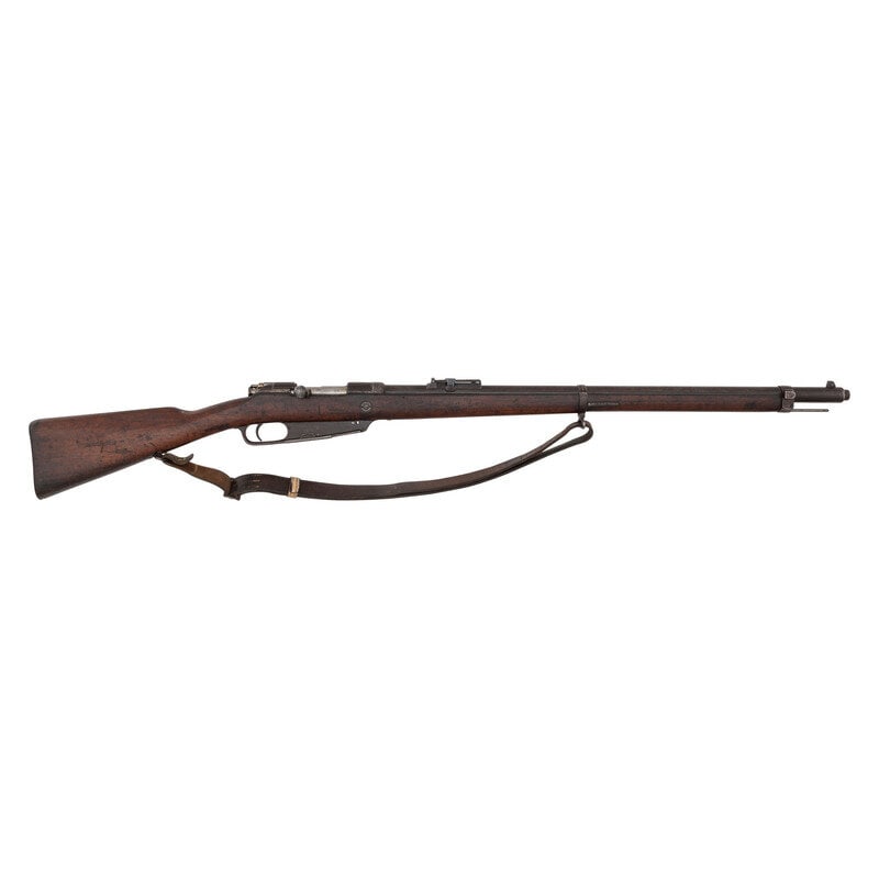 **Turkish Gewehr 88/05 Rework: **Turkish Gewehr 88/05 Rework 7.92x57mm. 29.1" barrel length. SN: 6045g. Blued metal finish with polished bolt set in a straight wrist walnut stock and featuring the sleeved barrel along with adjustab