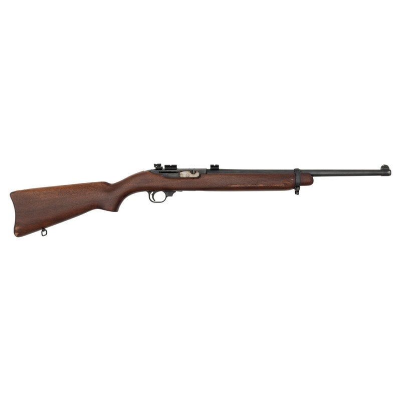 **Ruger Model 44 Carbine .44 Magnum with Weaver Base and Aperture Sights: **Ruger Model 44 Carbine .44 Magnum with Weaver Base and Aperture Sights .44 Magnum. 18.5" barrel length. SN: 73547. Blued metal finish with jeweled bolt set in walnut semi-pistol grip stock with fron