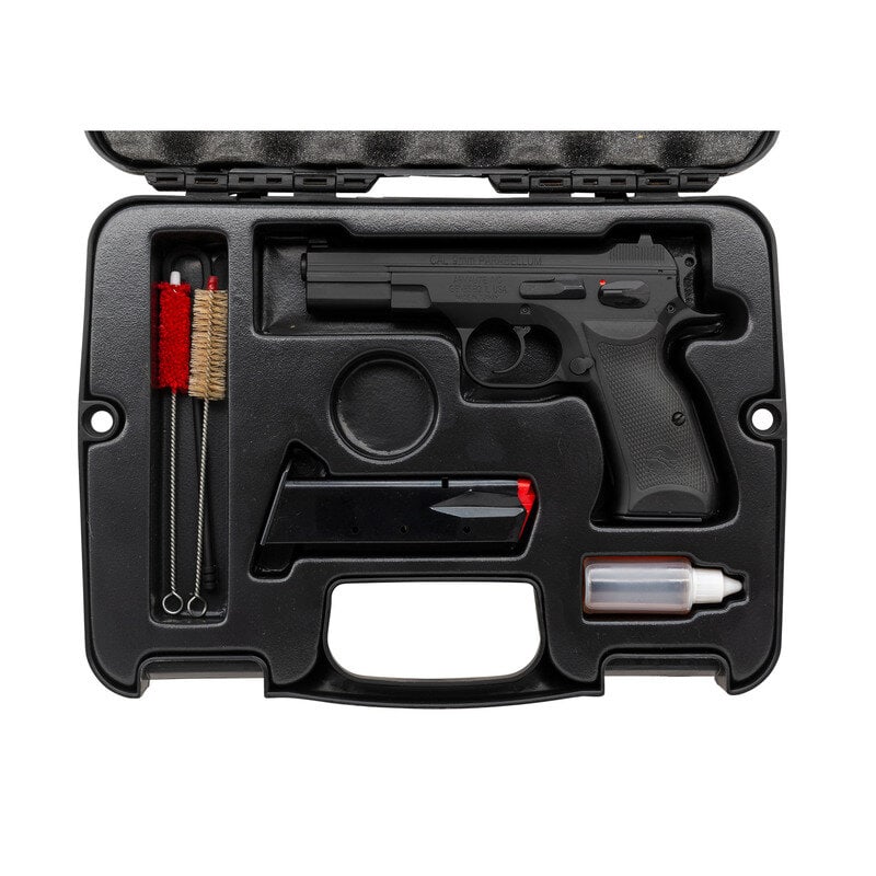 *Armalite AR-24 9mm Pistol in Box: *Armalite AR-24 9mm Pistol in Box 9mm Para. 4.67" barrel length. SN: US182406. Black Phosphate/Epoxy finish mounting checkered black rubber {ARMALITE} logo grips. Short recoil operated DA/SA autoloadi