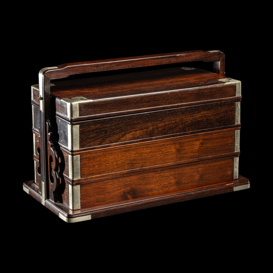 A Chinese Zitan Three-Tier Picnic Box, Tihe 紫檀三撞提盒 (1 of 4)