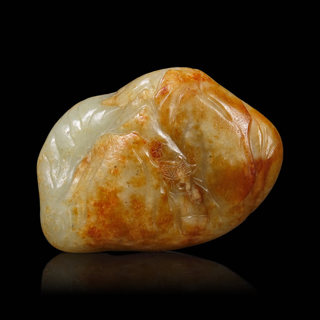 A Chinese Celadon Jade Pebble, Early 19th Century 清中期 青玉王: A Chinese Celadon Jade Pebble, Early 19th Century 清中期 青玉王维‘山居秋暝’詩文把件 19th Century T
