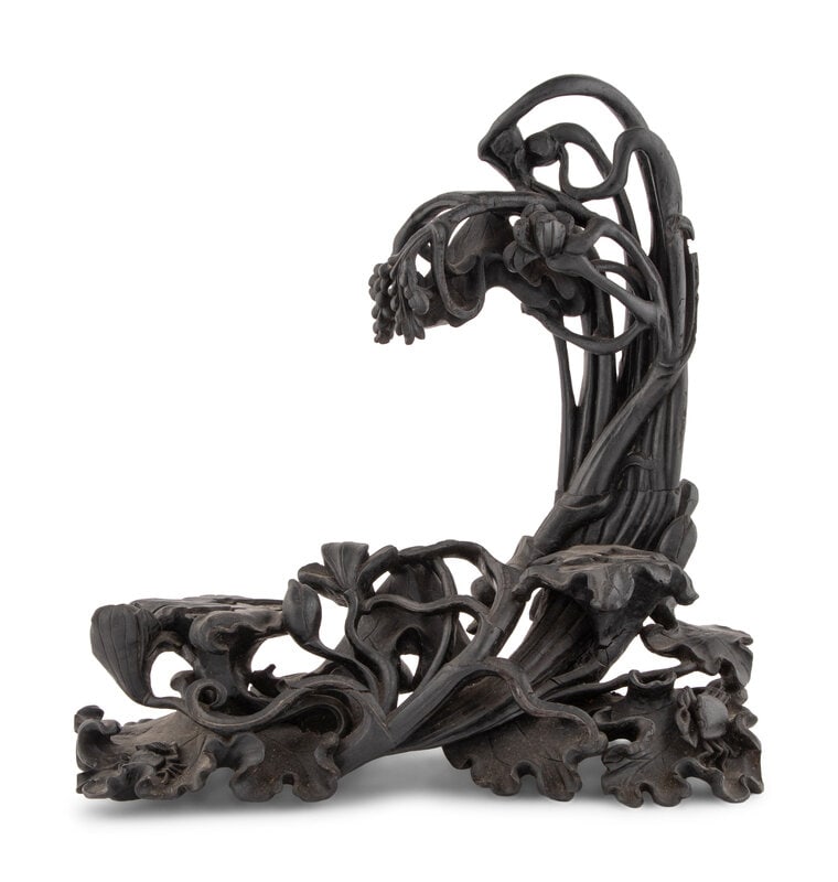 A Large Chinese Carved Hardwood 'Lotus' Stand (1 of 2)