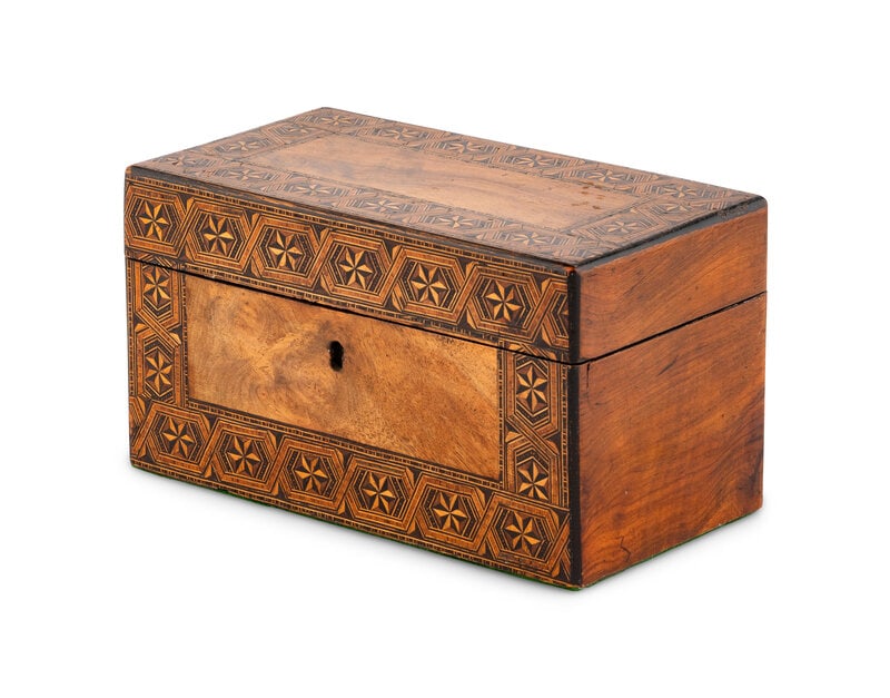 An English Tunbridgeware and Walnut Tea Caddy (1 of 2)