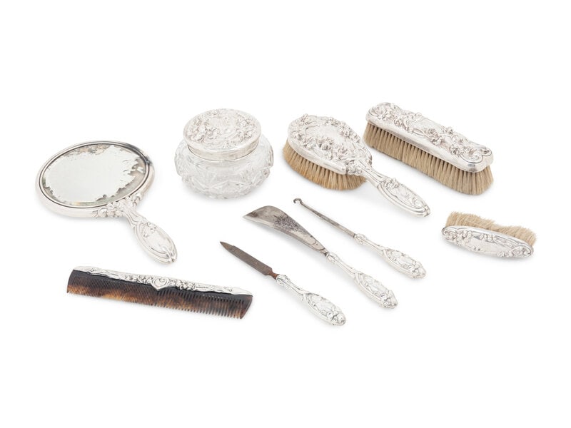 An American Silver Nine-Piece Dresser Set (1 of 3)