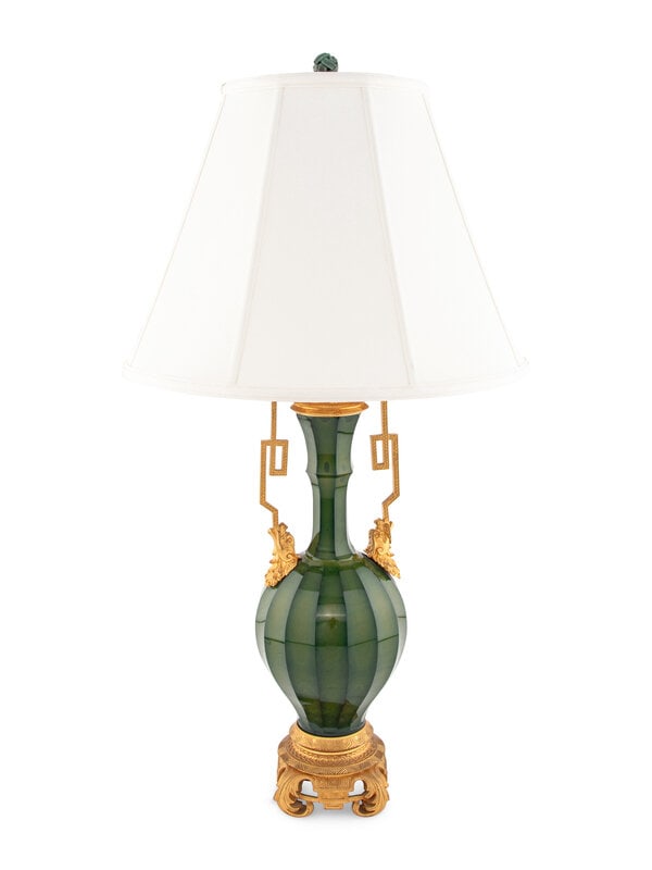 A French Green Glass and Gilt Metal Table Lamp (1 of 2)