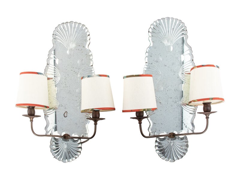 A Pair of Venetian Style Two-Light Mirrored Sconces (1 of 2)