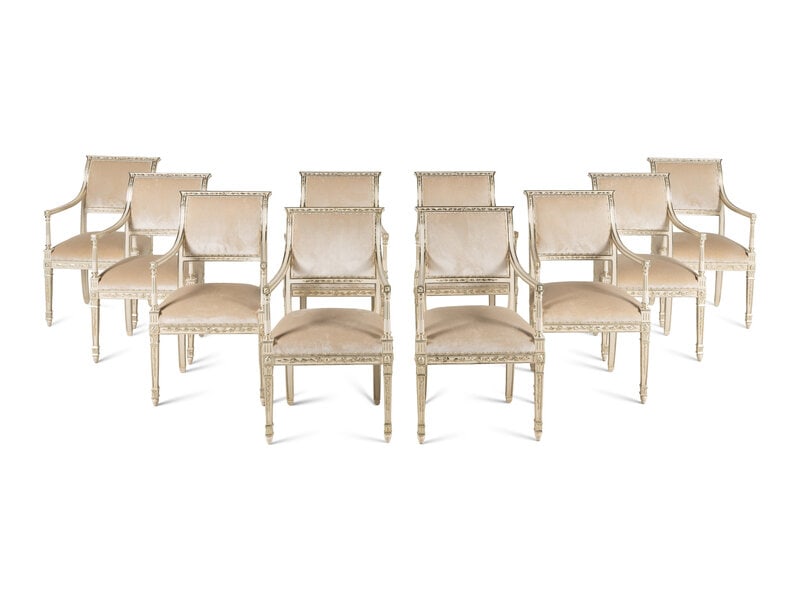 A Set of Ten Dennis and Leen Painted and Parcel Gilt Dining Chairs (1 of 4)